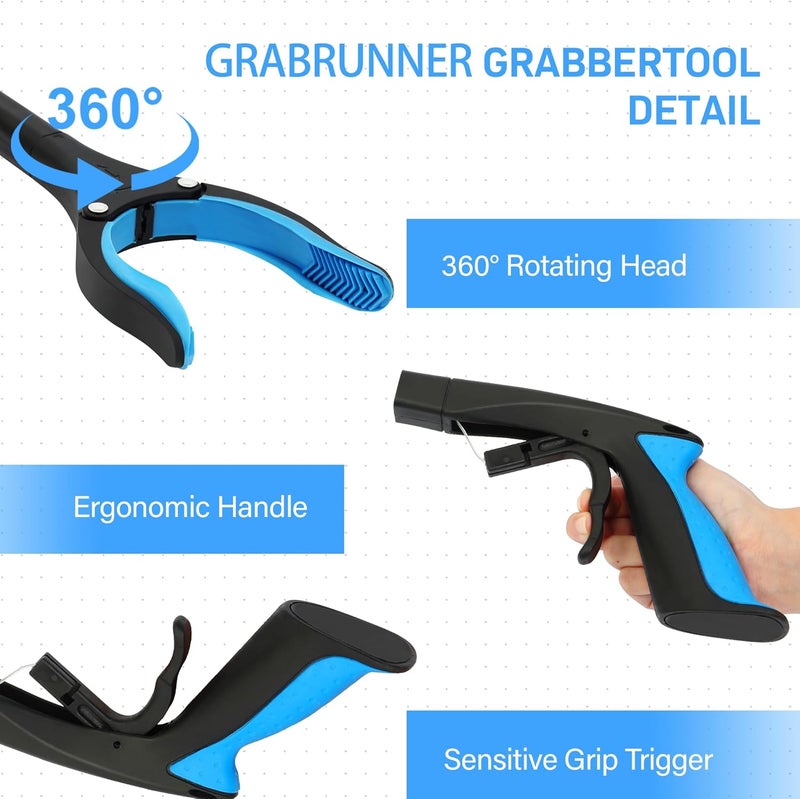 GrabRunner 2 Pack 32 inch Reacher Grabber Tool with Strong Magnetic and Swivel Head (New Blue) - Image 3